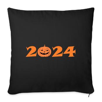 Halloween 2024 Schriftzug mit Kürbis Kostüm - Sofakissenbezug 45 x 45 cm - Schwarz - Vorne