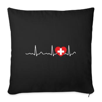 Switzerland - Heartbeat, pulse, heartline, ECG - Sofa pillowcase 17,3'' x 17,3'' (45 x 45 cm) - black - Front
