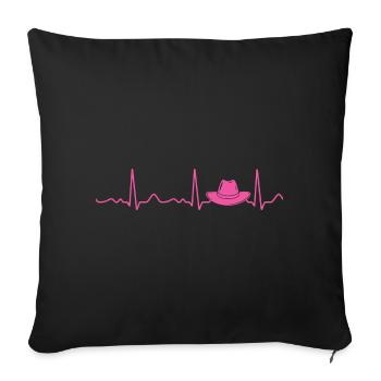 Chapeau Countrygirl - Battement de cœur, pouls, ligne de cœur, ECG - Housse de coussin décorative 45 x 45 cm - noir - Devant
