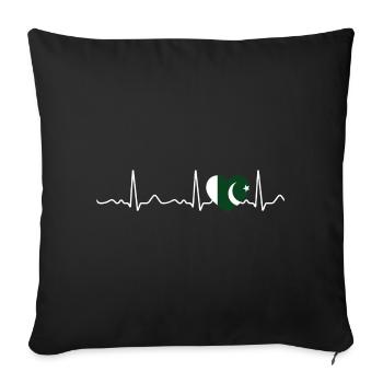 Pakistan - rythme cardiaque, pouls, ligne cardiaque, ECG - Housse de coussin décorative 45 x 45 cm - noir - Devant