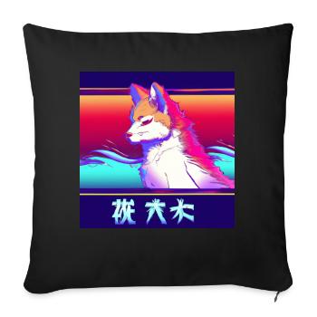 Kitsun Vaporwave Japanische Kami Vaporwave Kitsune - Sofakissenbezug 45 x 45 cm - Schwarz - Vorne