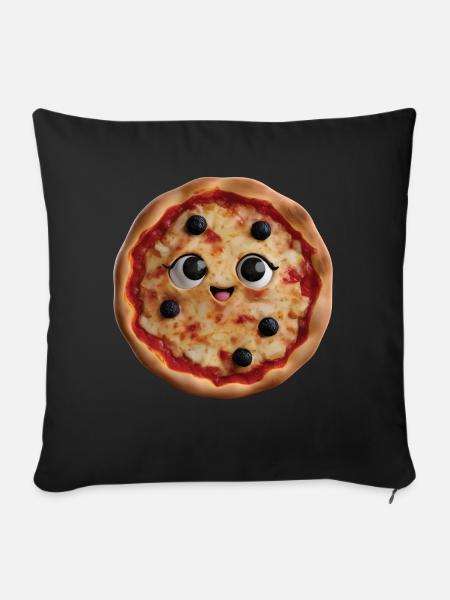 Glückliche Pizza - Sofakissenbezug 45 x 45 cm - Schwarz
