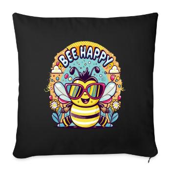 Abeille heureuse, Bee Happy - Sofa pillowcase 17,3'' x 17,3'' (45 x 45 cm) - black - Front