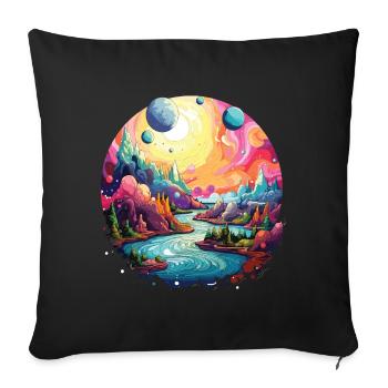 Colorful landscape with psychedelic 90s style - Sofa pillowcase 17,3'' x 17,3'' (45 x 45 cm) - black - Front