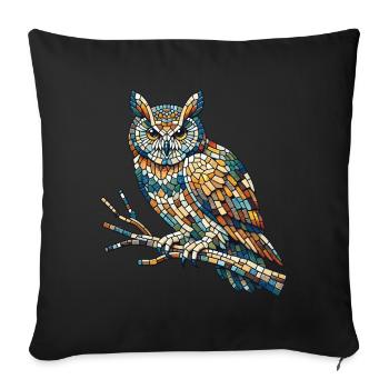 Portrait of an owl on a mosaic branch - Sofa pillowcase 17,3'' x 17,3'' (45 x 45 cm) - black - Front