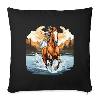 Horse galloping in a river - Sofa pillowcase 17,3'' x 17,3'' (45 x 45 cm) - black - Front
