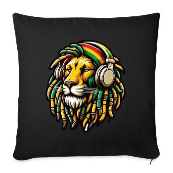 Un lion rasta avec des dreadlocks et casque audio - Housse de coussin décorative 45 x 45 cm - noir - Devant