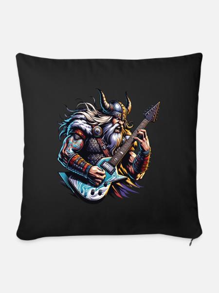 Wikingerkrieger, der E-Gitarre spielt. - Sofakissenbezug 45 x 45 cm - Schwarz