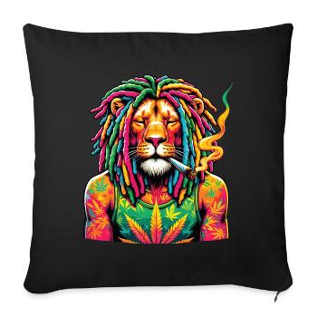 A lion with dreadlocks smoking a joint - Sofa pillowcase 17,3'' x 17,3'' (45 x 45 cm) - black - Front