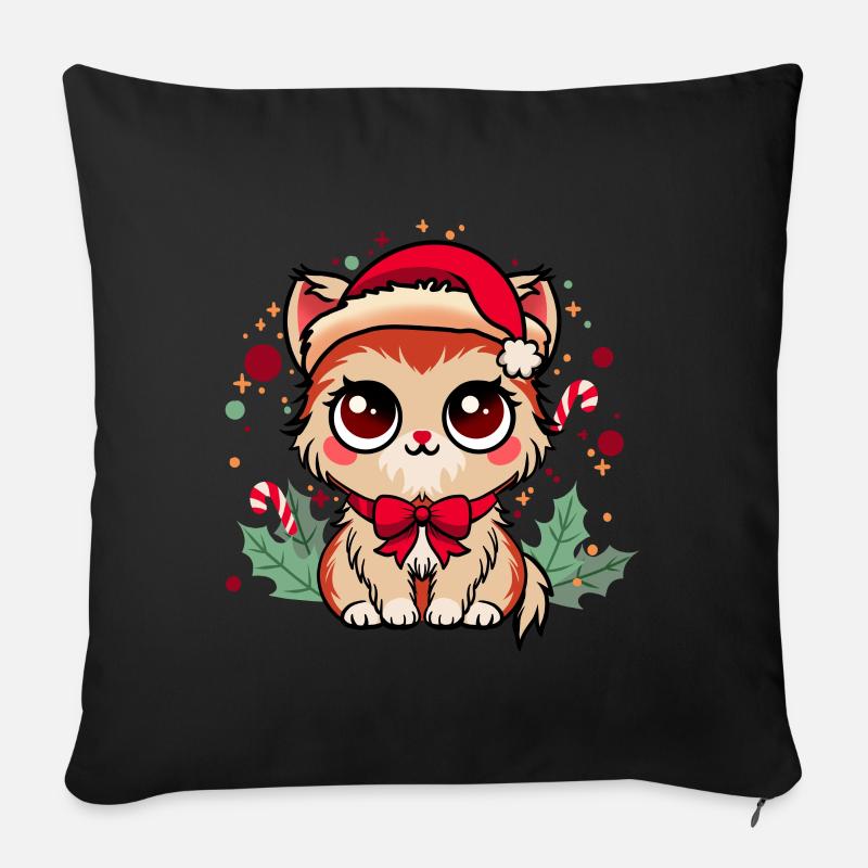 Weihnachts Katze - Sofakissenbezug 45 x 45 cm - Schwarz