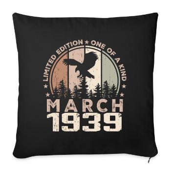 Incomparable since March 1939, 85th Anniversary - Sofa pillowcase 17,3'' x 17,3'' (45 x 45 cm) - black - Front