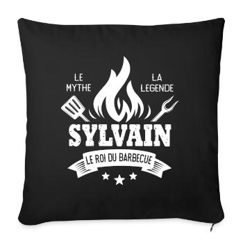 Sylvain BBQ Cadeau Humour tablier personnalilé - Housse de coussin décorative 45 x 45 cm - noir - Devant