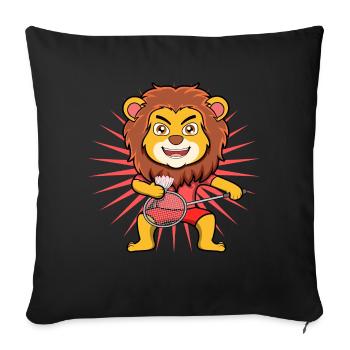 Cute Lion Badminton Player Ironic Hobby Sports - Sofa pillowcase 17,3'' x 17,3'' (45 x 45 cm) - black - Front