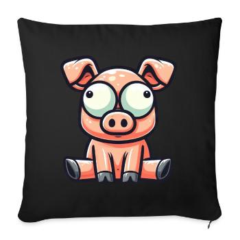 Cute Confused Cartoon Pig Funny Clumsy - Sofa pillowcase 17,3'' x 17,3'' (45 x 45 cm) - black - Front