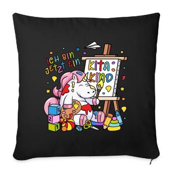 Ich bin jetzt ein Kitakind Einhorn Staffelei Kita - Sofakissenbezug 45 x 45 cm - Schwarz - Vorne