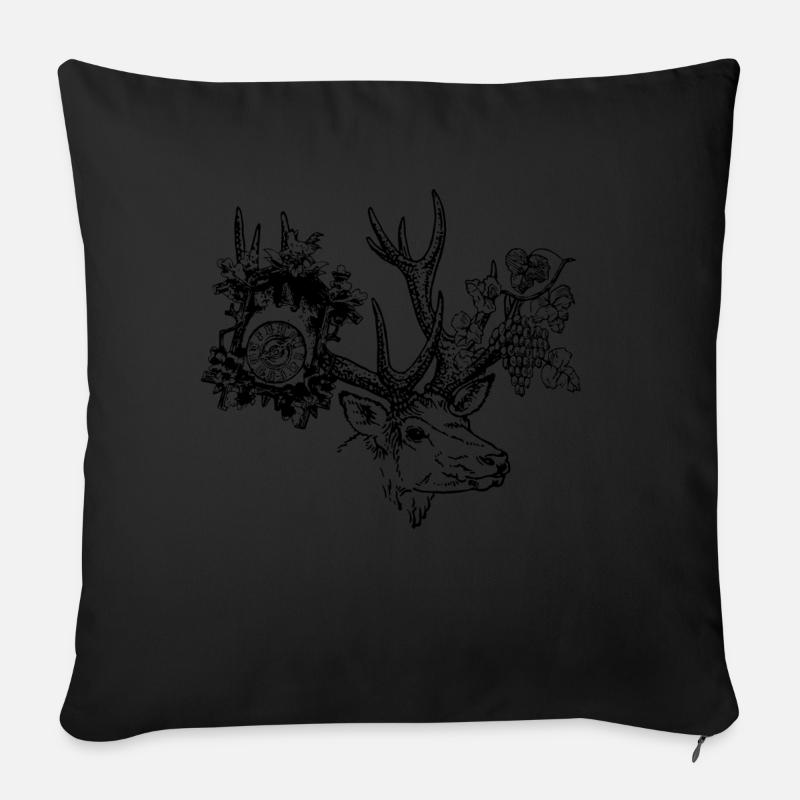 Hirsch avec horloge et raisins - Housse de coussin décorative 45 x 45 cm - noir