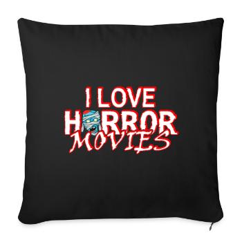 J'aime les films d'horreur | Idée cadeau thriller movie - Housse de coussin décorative 45 x 45 cm - noir - Devant