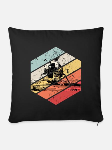 Retro Vintage Moon Landing Spaceman Astronaut Ufo - Sofa pillowcase 17,3'' x 17,3'' (45 x 45 cm) - black