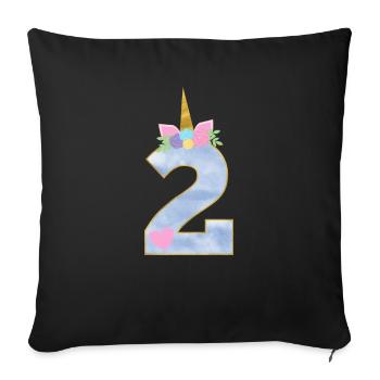 2 ans numéro de Licorne 2e cadeau d'anniversaire fille - Housse de coussin décorative 45 x 45 cm - noir - Devant