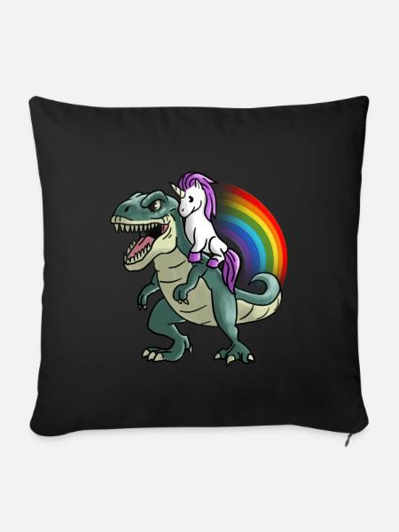 Einhorn reitet auf T-Rex Regenbogen Geschenk - Sofakissenbezug 45 x 45 cm - Schwarz