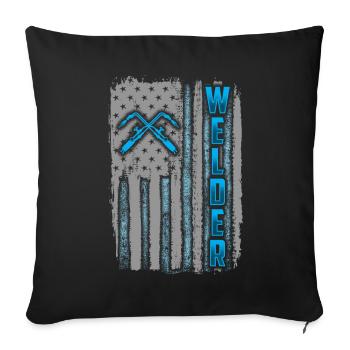 Drapeau USA cadeau cadeau de soudeur serrurier - Housse de coussin décorative 45 x 45 cm - noir - Devant