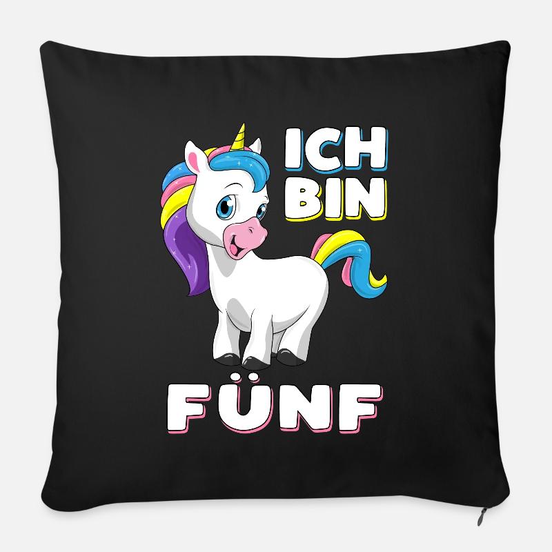 Ich bin 5 Jahre Einhorn 5. Geburtstag Geschenk - Sofakissenbezug 45 x 45 cm - Schwarz
