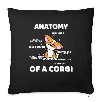 Lustige Anatomie eines Corgis - Sofakissenbezug 45 x 45 cm - Schwarz - Vorne