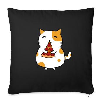 Cat with pizza gift idea diet slimming - Sofa pillowcase 17,3'' x 17,3'' (45 x 45 cm) - black - Front