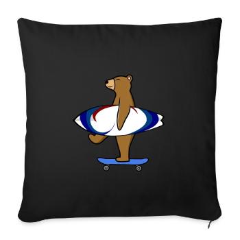 Bear with skateboard and surfboard - Sofa pillowcase 17,3'' x 17,3'' (45 x 45 cm) - black - Front