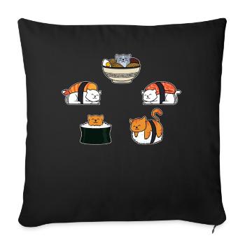 Chats Sushi Ramen - Housse de coussin décorative 45 x 45 cm - noir - Devant