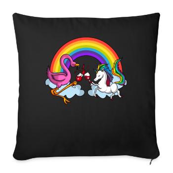 Soirée arc-en-ciel à boire du vin Flamingo Licorne - Housse de coussin décorative 45 x 45 cm - noir - Devant
