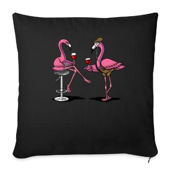 Lustige Flamingo-Vogel-Wein-trinkende Party - Sofakissenbezug 45 x 45 cm - Schwarz - Vorne