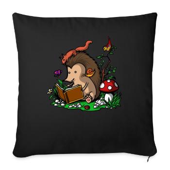 Nettes Igel-Fantasie-Buch-Lesetier - Sofakissenbezug 45 x 45 cm - Schwarz - Vorne