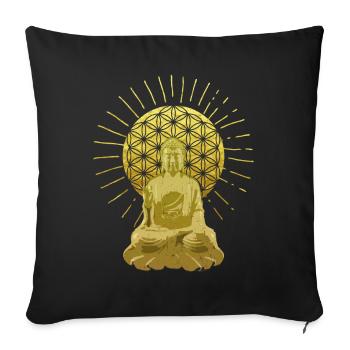 Bouddha avec fleur de la vie de cadeau - Housse de coussin décorative 45 x 45 cm - noir - Devant