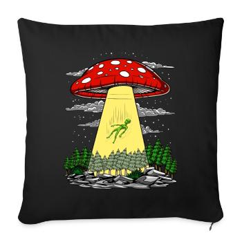 Champignons magiques Alien Abduction OVNI Voyage Psilocybine - Housse de coussin décorative 45 x 45 cm - noir - Devant
