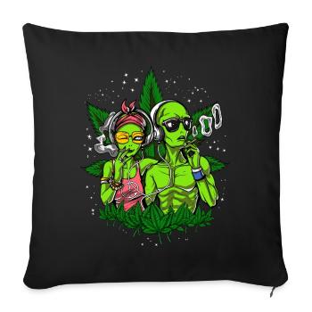 Alien Hippie Fume De La Cannabis Psychédélique UFO - Housse de coussin décorative 45 x 45 cm - noir - Devant