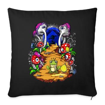 Magic Mushrooms Psychedelic Fungi Trip Forest - Sofa pillowcase 17,3'' x 17,3'' (45 x 45 cm) - black - Front