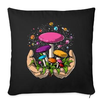 Psychedelic Magic Champignons Space Planets Trip - Housse de coussin décorative 45 x 45 cm - noir - Devant