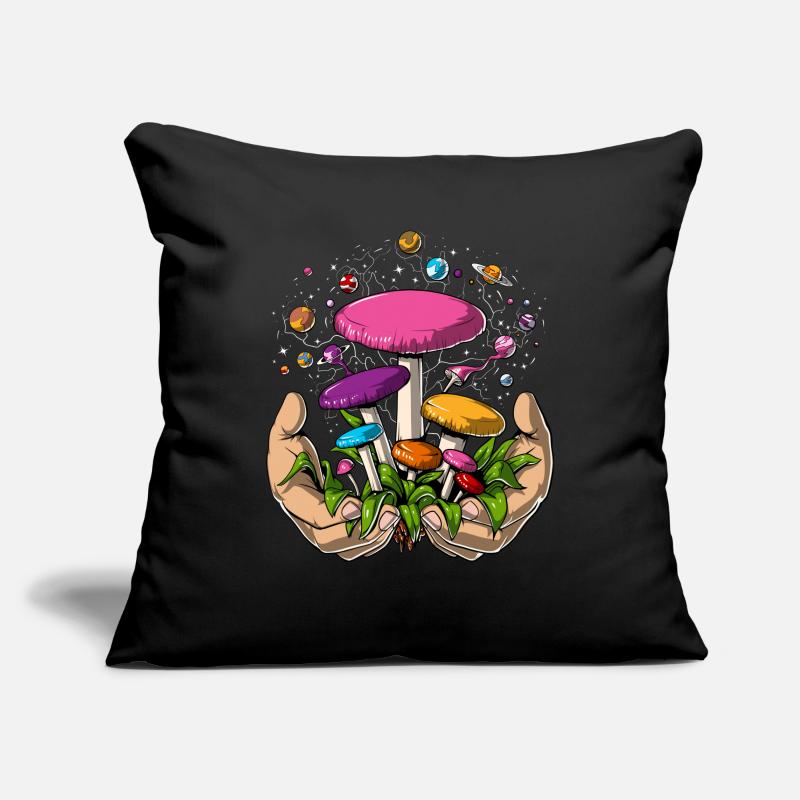 Psychedelic Magic Champignons Space Planets Trip Housse de coussin décorative 45 x 45 cm