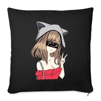 Kawaii Chibi Anime Girls - Sofa pillowcase 17,3'' x 17,3'' (45 x 45 cm) - black - Front