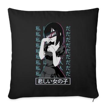 Anime Sad Girl Waifu Manga - Sofa pillowcase 17,3'' x 17,3'' (45 x 45 cm) - black - Front