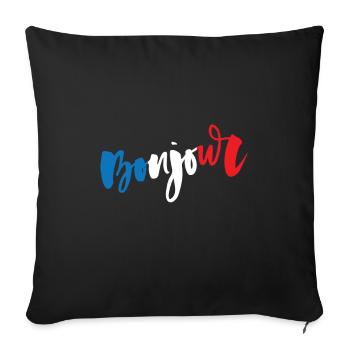 France - Flag - Bonjour - Sofa pillowcase 17,3'' x 17,3'' (45 x 45 cm) - black - Front