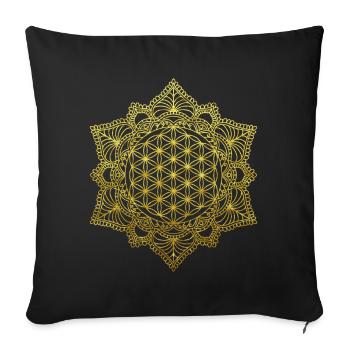 Fleur de vie Géométrie sacrée en or - Housse de coussin décorative 45 x 45 cm - noir - Devant
