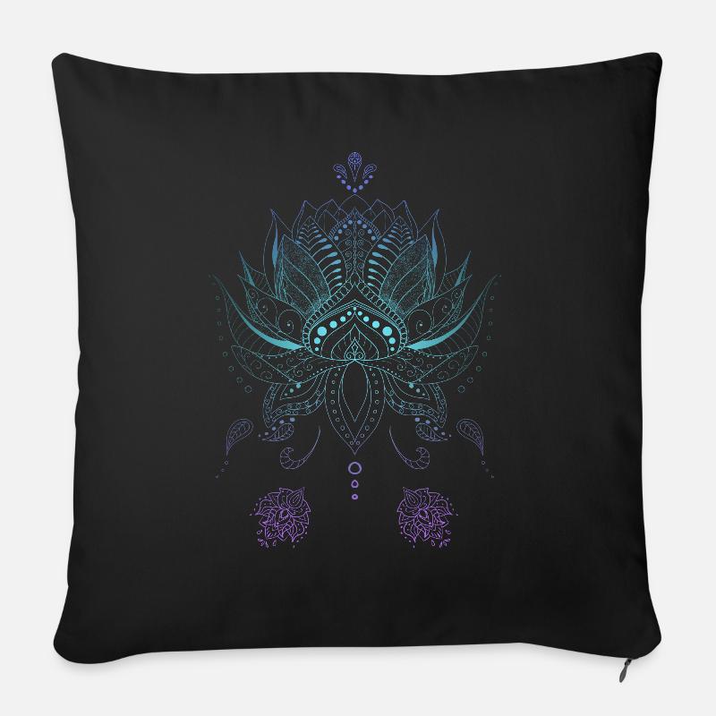 Lotusblume indisch Boho Stil Mandala Ornamenten - Sofakissenbezug 45 x 45 cm - Schwarz