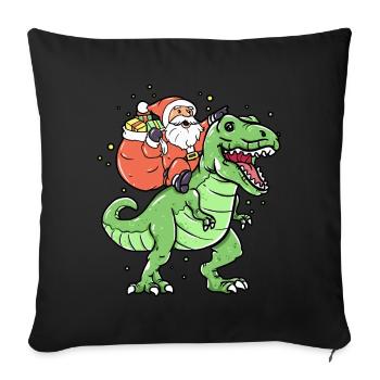 Le père Noël monte les dinosaures de Noël - Housse de coussin décorative 45 x 45 cm - noir - Devant
