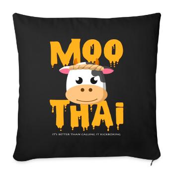 Drôle Muay Thai Idée cadeau de vache Moo Thaïlande - Housse de coussin décorative 45 x 45 cm - noir - Devant