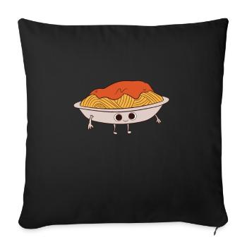 Pasta - Teller mit Spaghetti Bolognese - Sofakissenbezug 45 x 45 cm - Schwarz - Vorne