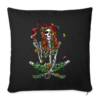 Hippie-Skelett, das psychedelisches Unkraut raucht - Sofakissenbezug 45 x 45 cm - Schwarz - Vorne