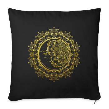 Moon mandala in gold Buddhist Indian - Sofa pillowcase 17,3'' x 17,3'' (45 x 45 cm) - black - Front
