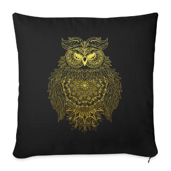 Chouette mandala ésotérique en or - Housse de coussin décorative 45 x 45 cm - noir - Devant